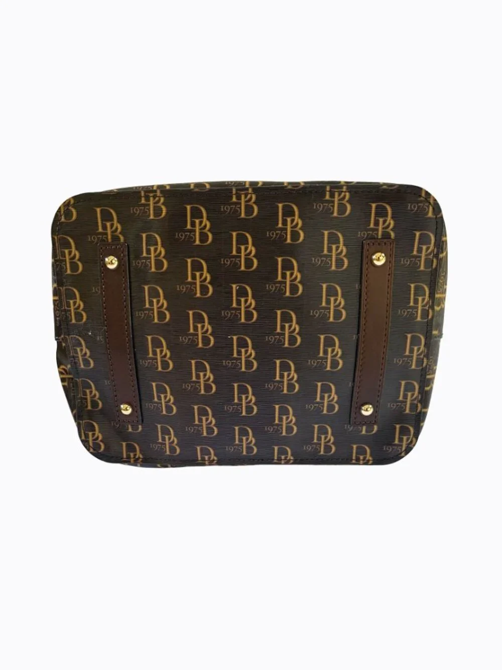 Dooney & Bourke Kendall Drawstring Bucket Bag Signature Monogram Brown Old Money